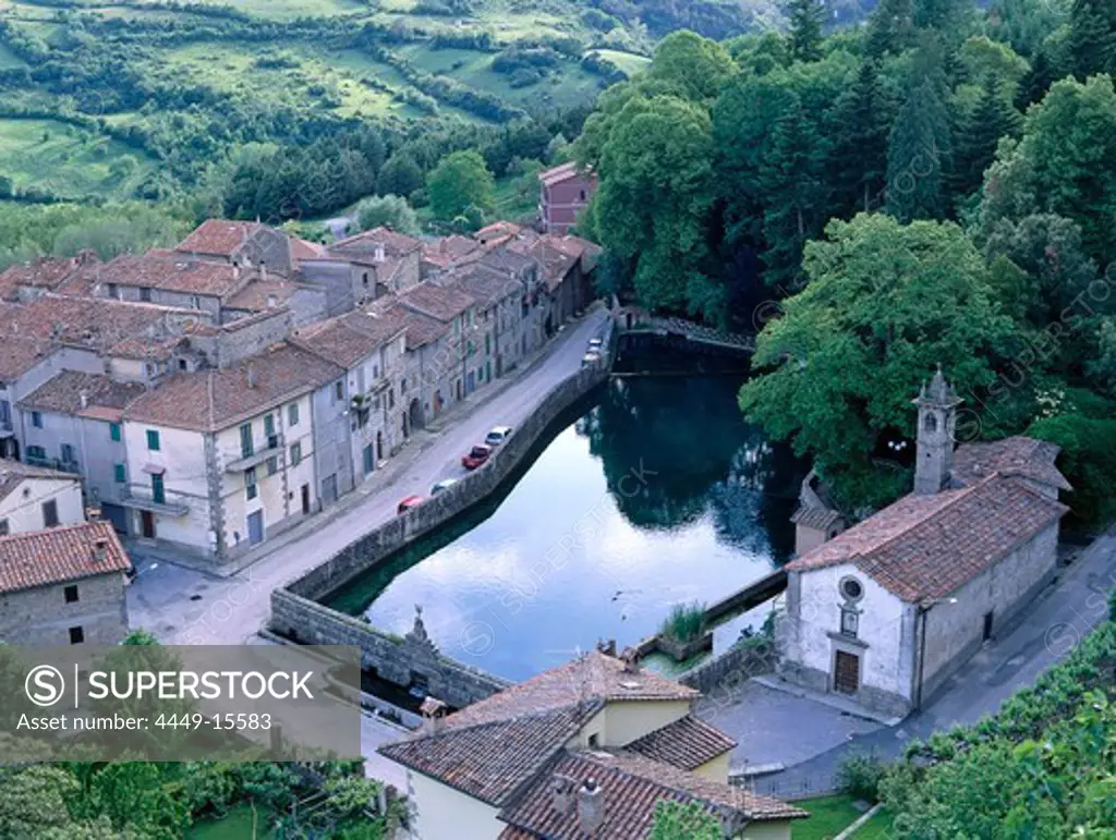 La Peschiera, water basin of Santa Flora, Village at Monte Amiata, Tuscany, Italy
