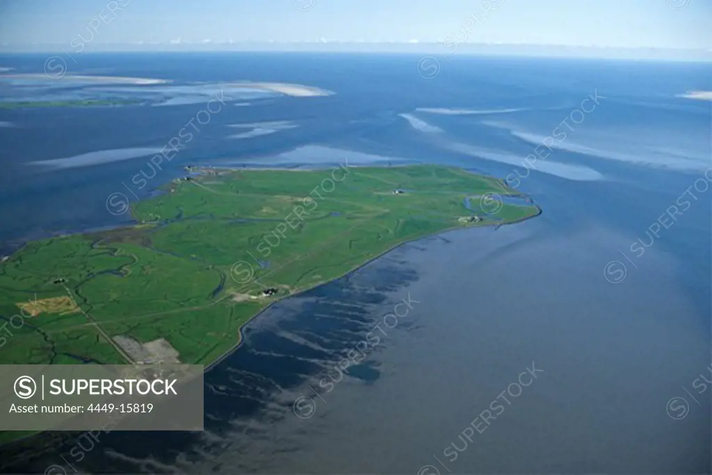 aerial photo of North Frisian island Nordmarsch-Langeness, federal state of Schleswig-Holstein, North Sea, northern Germany