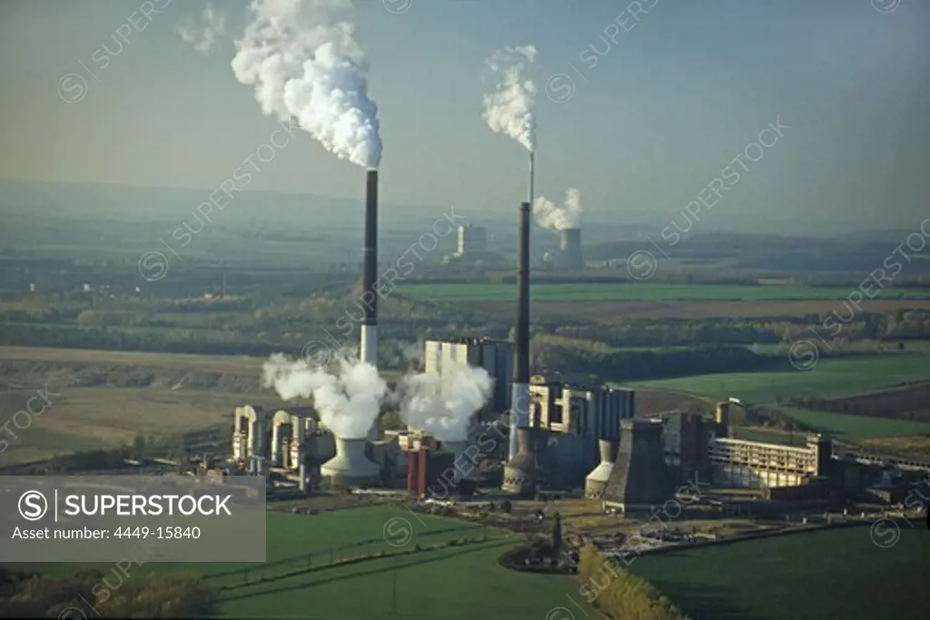 aerial photo of coal fired power plant and open mine at Offleben in Lower Saxony, northern Germany