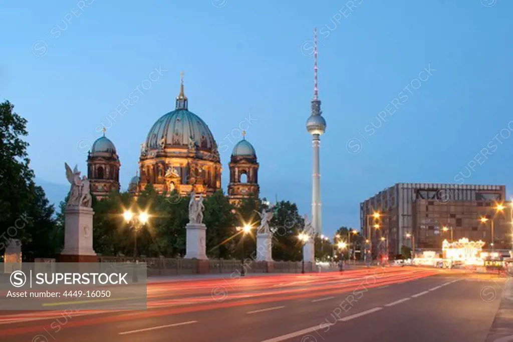 Berlin, Castle bridge, Dome, Alex, dusk