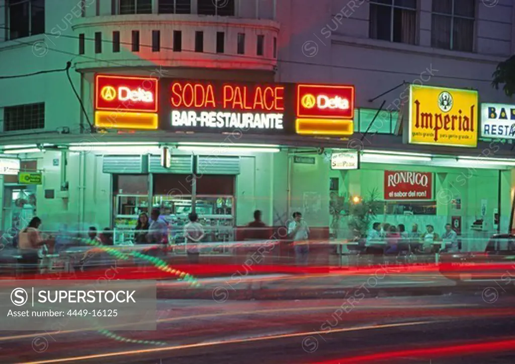Soda club, Avenida central in the Evening, San Jose, Costa Rica