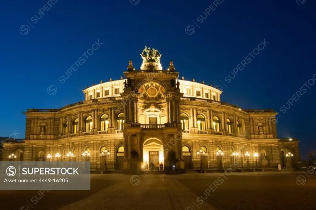 Dresden, theatre square, semper opera house, at twilight