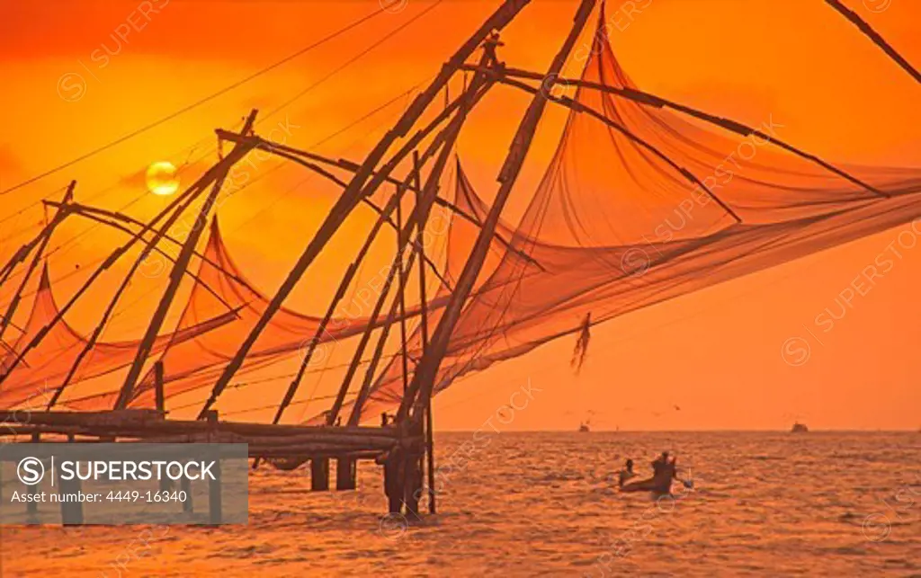 Chinese fishing nets at harbour of Kochi, Kerala, India