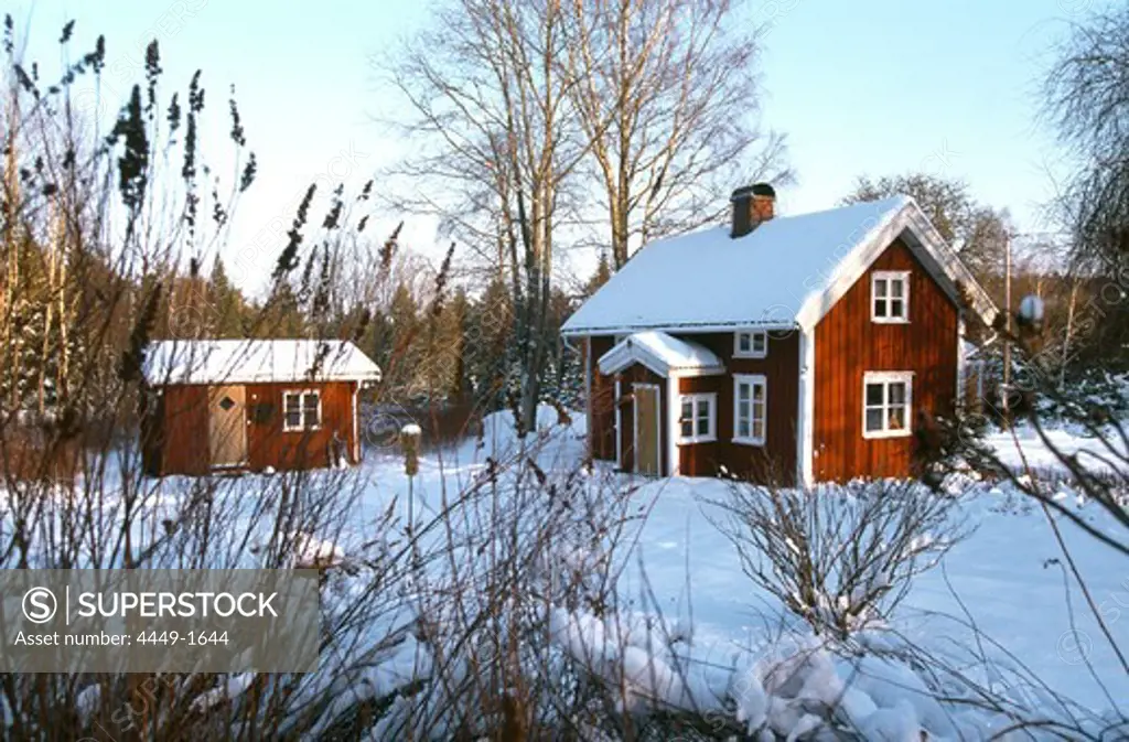Sommer house in a winter landscape, South of Boras, Vastergotland, Sweden