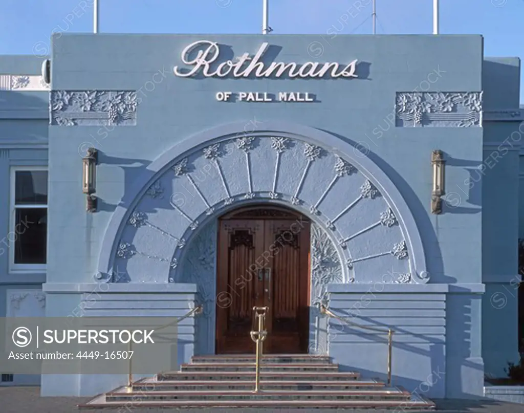 new zealand South island, Napier, art co building, Rothmans of Pall Mall, entrance, tabacco factory