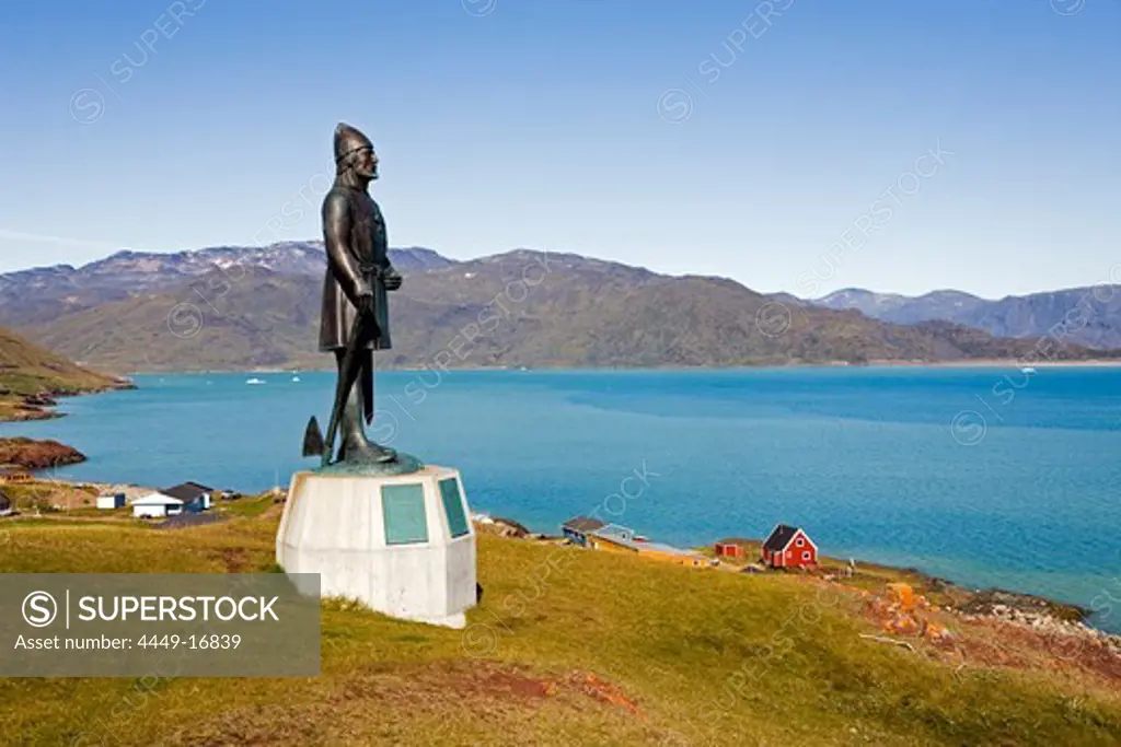 statue of Leif Eriksson, The first European who arrived on the american continent, Qassiarsuk, the place were the first vikings with Erik the Red settled, South Greenland