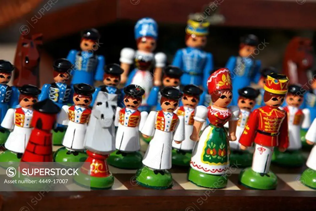 Traditional chess pieces found on a market, Budapest, Hungary