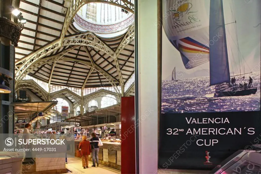 Mercado Central, central market, Valencia, Spain, poster advertising the America's Cup