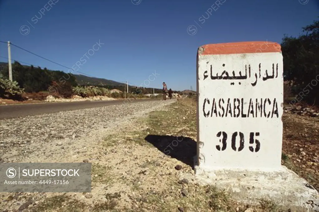 Road sign on the coast road to Casablanca, Marocco, Africa