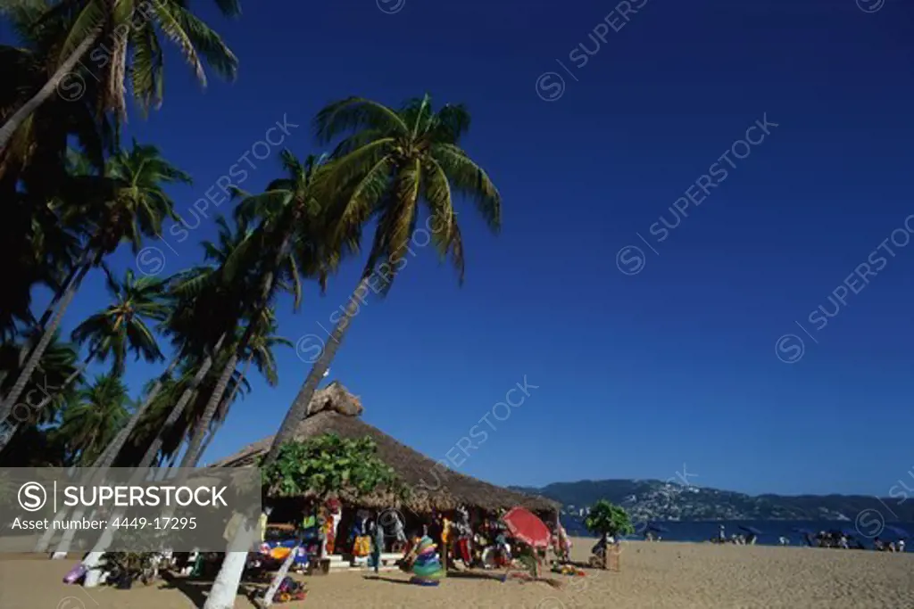 Sandy beach with palm trees, Playa Condesa, Acapulco, Mexico, America