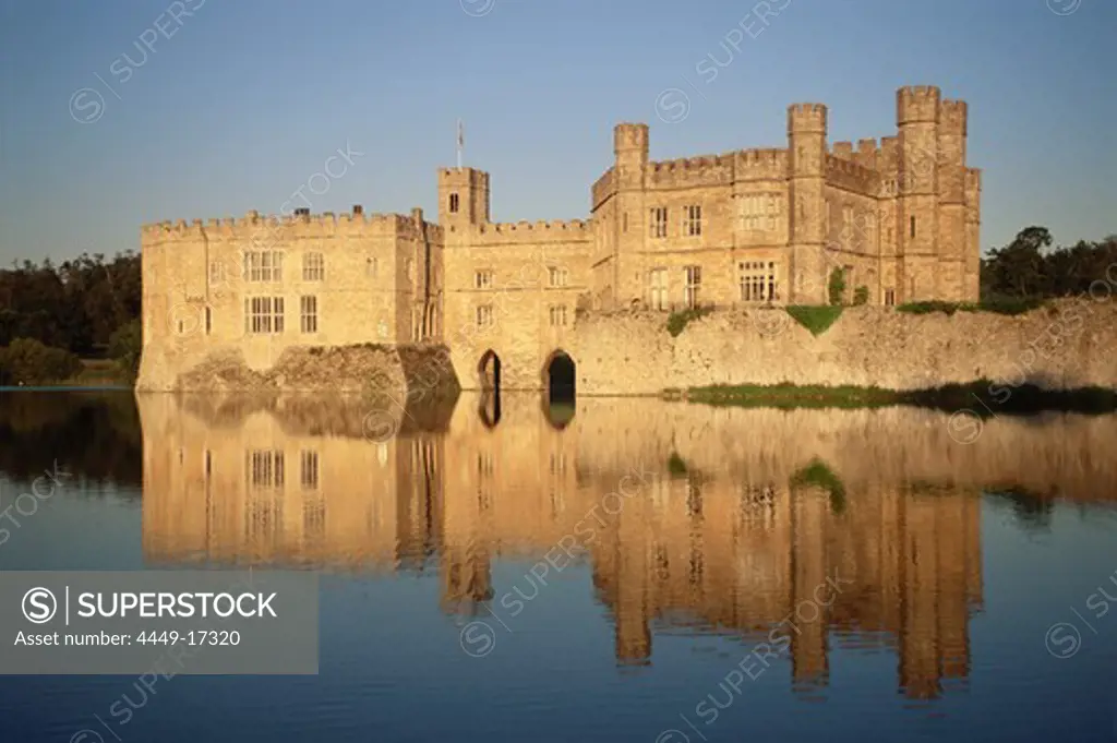 View of Leeds Castle and reflection, Kent, England
