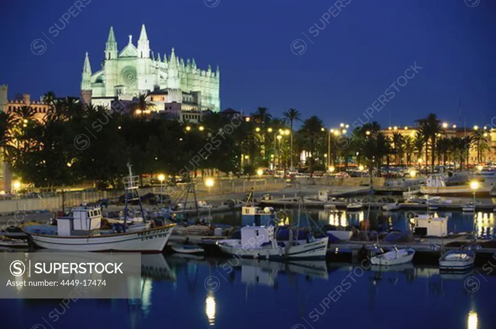Harbour and Cathedral, Palma de Mallorca, Balearic Islands, Spain