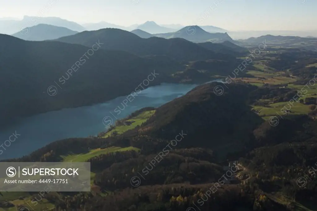 View of Lake Fuschlsee from Schoberstein mountain, Salzkammergut, Austria