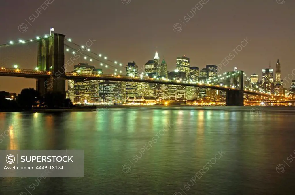 View of Manhattan Skyline and Brooklyn Bridge, Manhattan, New York City, New York, USA