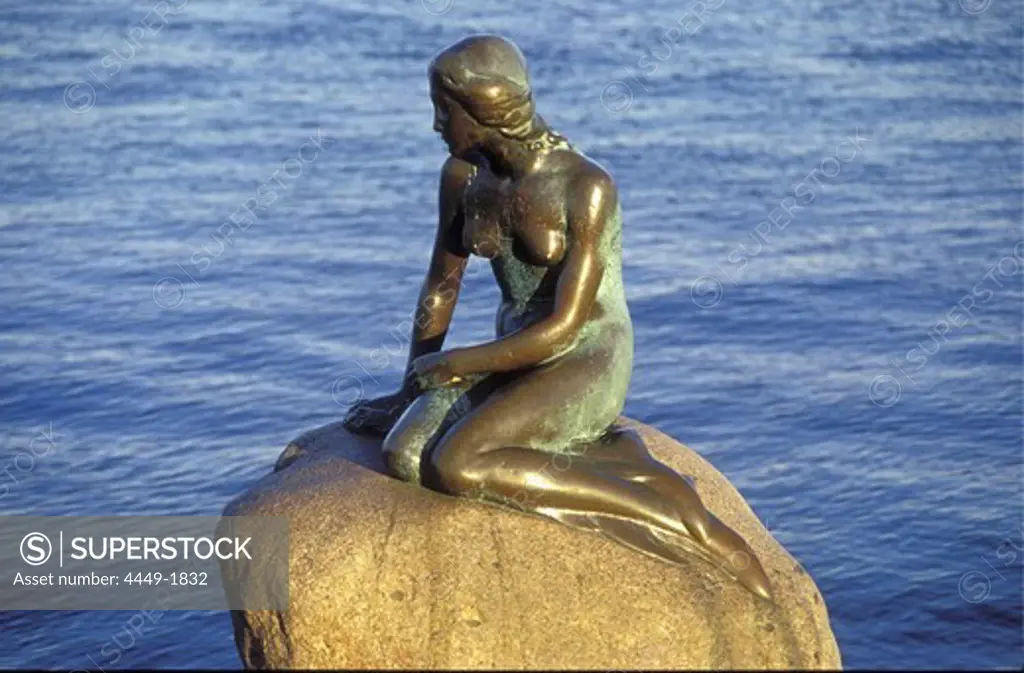Statue of a mermaid on a rock, Copenhagen, Denmark, Europe