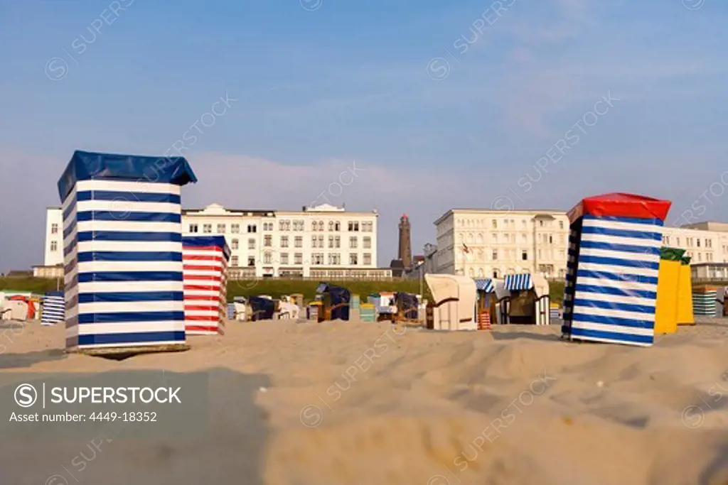 Beach chairs on the beach, Borkum, East Frisia, North Sea, Lower Saxony, Germany