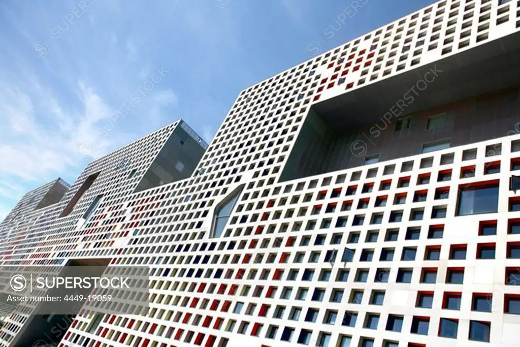 The modern facade of Simmons Hall, MIT, Cambridge, Massachusetts, USA