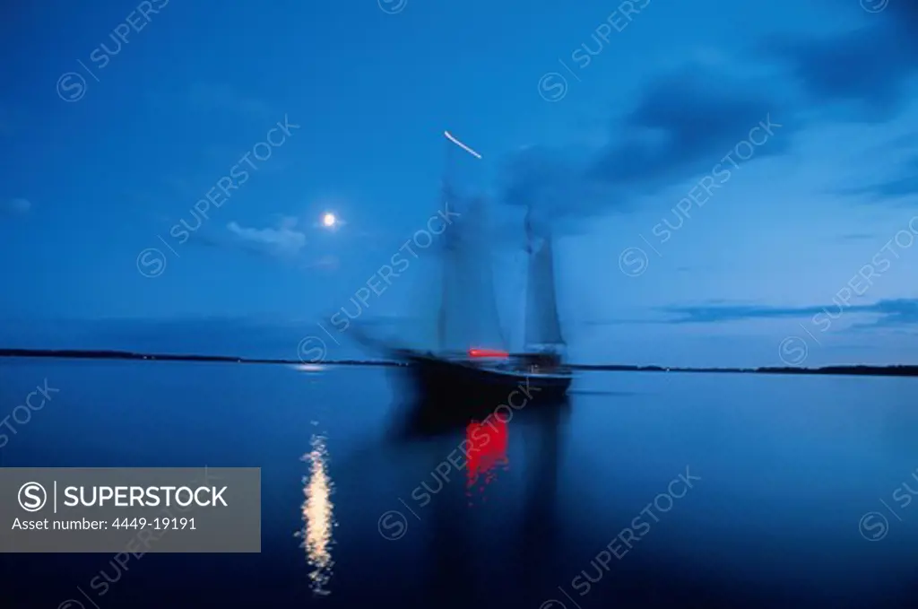 Sailing ship at night, Denmark