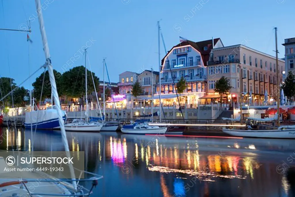 Harbour at night, Rostock-Warnemuende, Baltic Sea, Mecklenburg-Western Pomerania, Germany