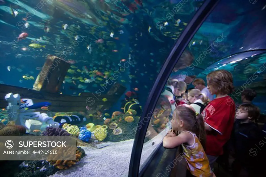 Children Admiring Fish in Atlantis Aquarium Attraction, Legoland, Billund, Central Jutland, Denmark