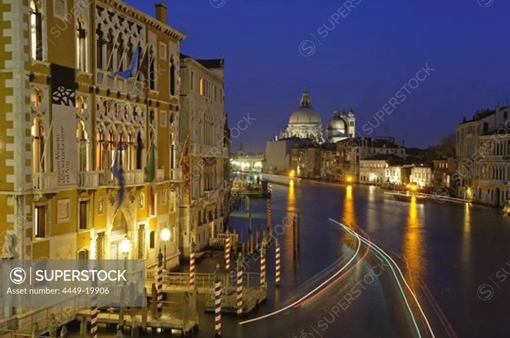 View from Accademia Bridge to Santa Maria della Salute curch, Canale Grande, Venice, Veneto, Italy