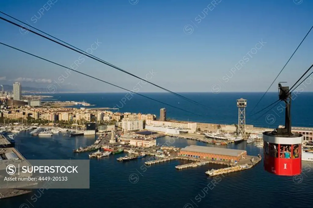 Maremagnum shopping center, Transbordador Aeri, Barceloneta, Port Vell, harbour, Barcelona, Spain
