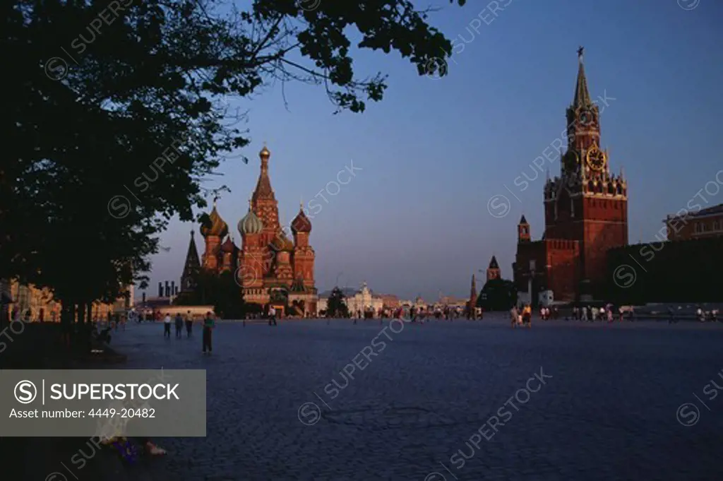 Red Square with St. Basil's Cathedral, Spasskaya Tower, Tower of Deliverance, Moscow, Russia