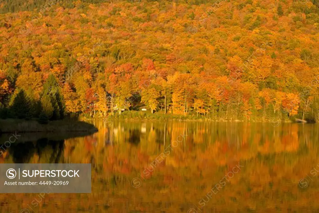 Reflection in a lake at Dixville Notch in autumn, New Hampshire, USA