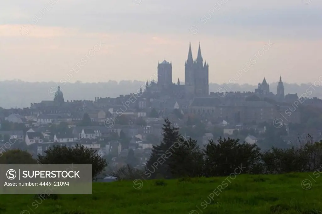 View at Coutances with Cathedral Notre Dame before sunrise, dept Manche, Normandie, France, Europe