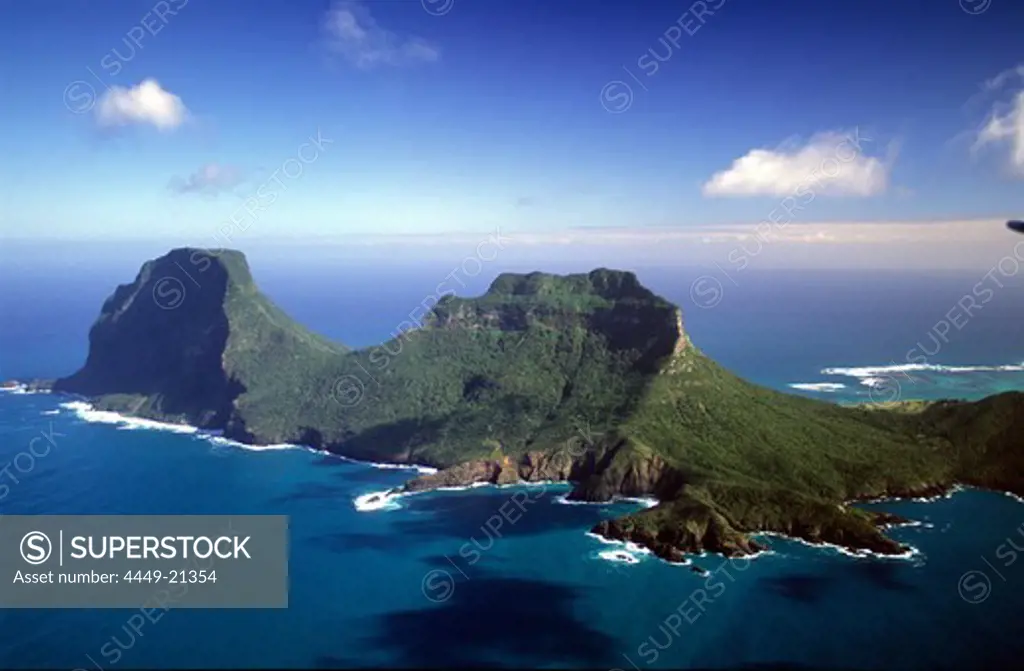 Aerial view of Mt. Gower and Mt. Lidgbird, Lord Howe Island, Australia