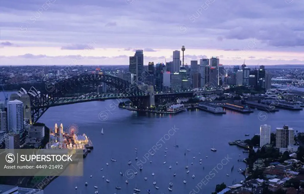 View from North Sydney to Harbour, Harbour Bridge and City, Sydney, New South Wales, Australia