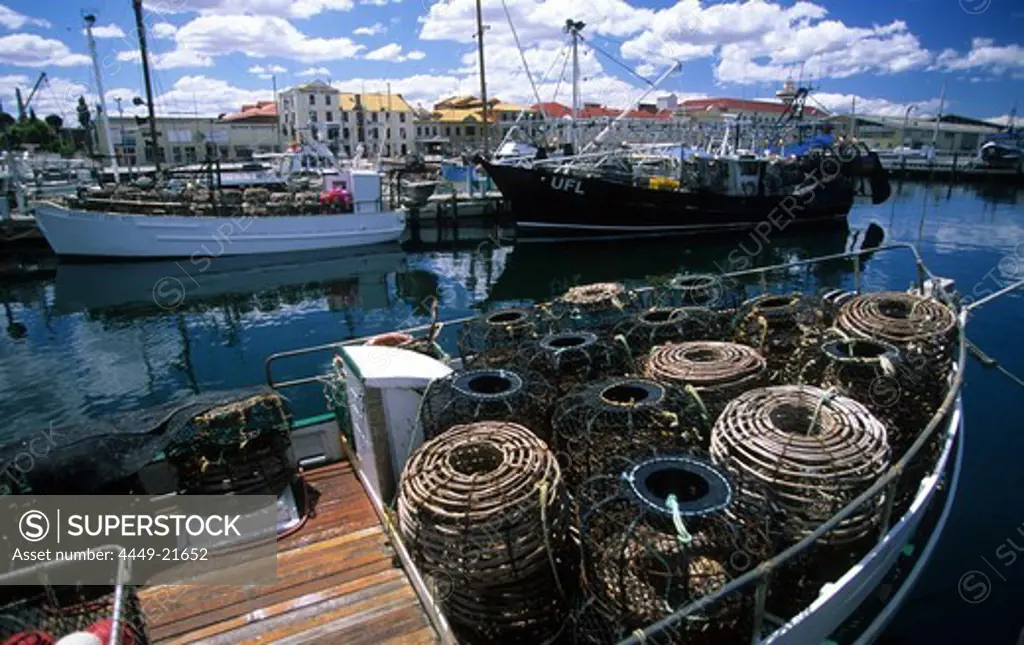 Crayfish trawlers in Victoria Docks in Hobart harbour, Hobart, Tasmania, Australia
