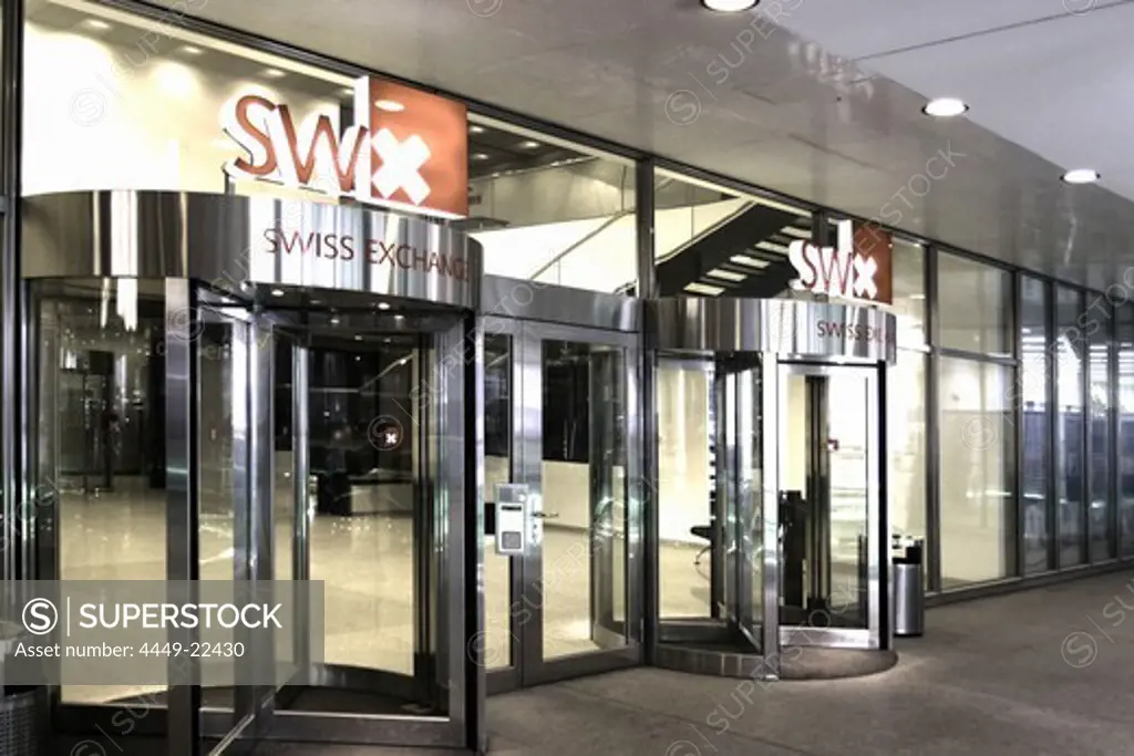 Switzerland, Zurich, stock exchange, swiss Exchange sign, entrance