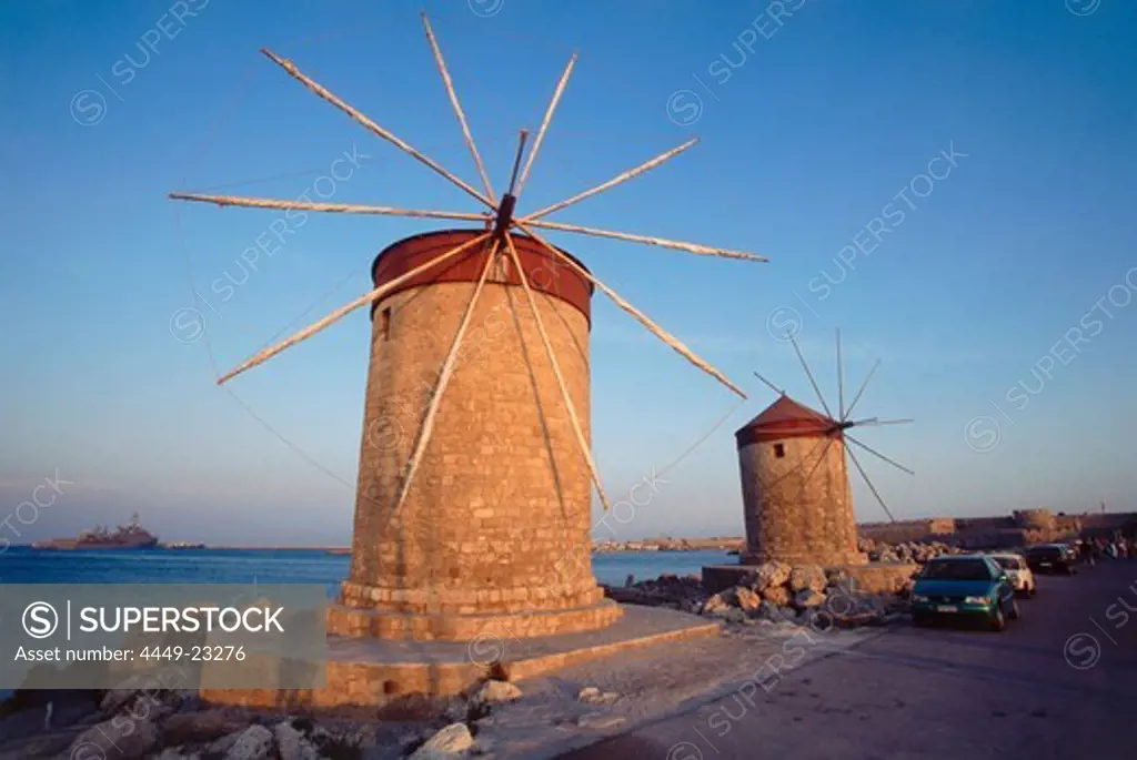 Windmills at Mandraki harbour, Rhodos, Dodecanes, Greece