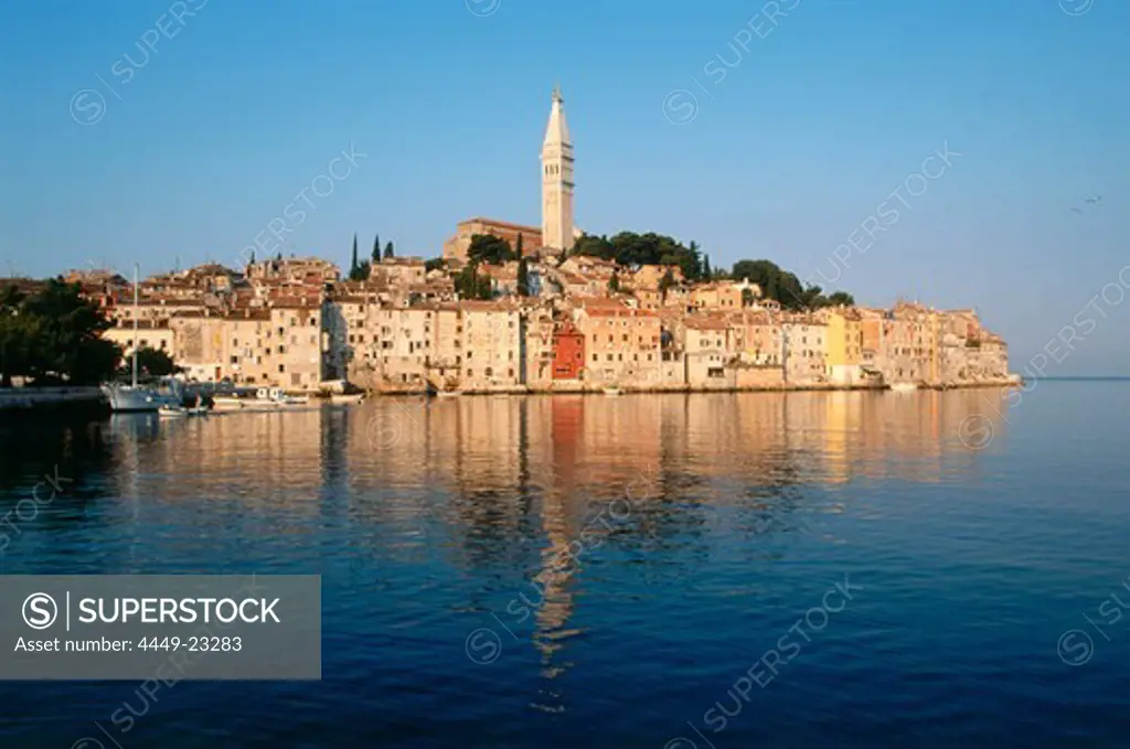 View towards the old town of Rovinj, Istria, Croatia