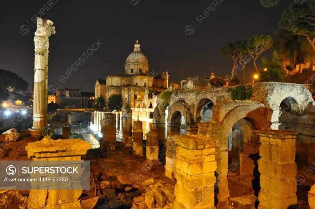 Roman Forum, Forum Romanum at night, Rome, Italy