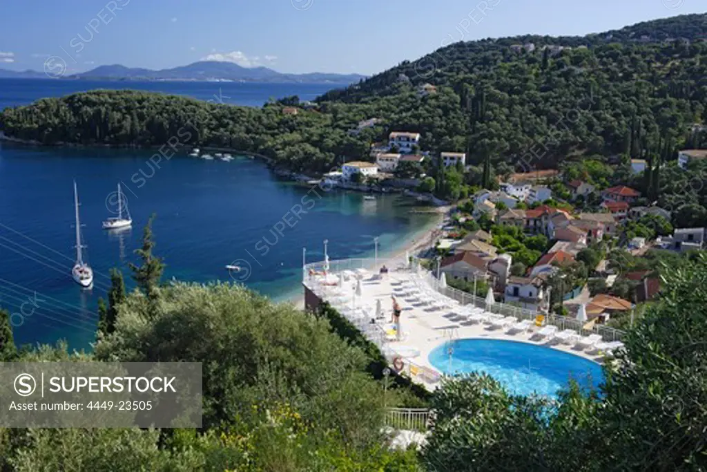 Swimming pool with ocean view on a roof, Kalami, Corfu, Ionian Islands, Greece