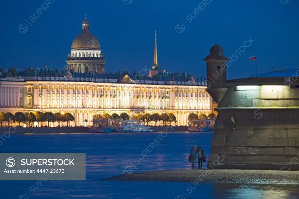 The Neva river with the Winter palace, Saint Isaac's cathedral and the tower from Pater and Paul Cathedral, Saint Petersburg, Russia