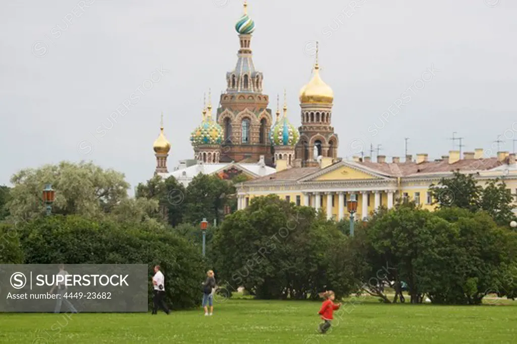 Mars field and the Church of our Savior on Blood commemorates the spot where Tsar Alexander II was assassinated, Saint Petersburg, Russia