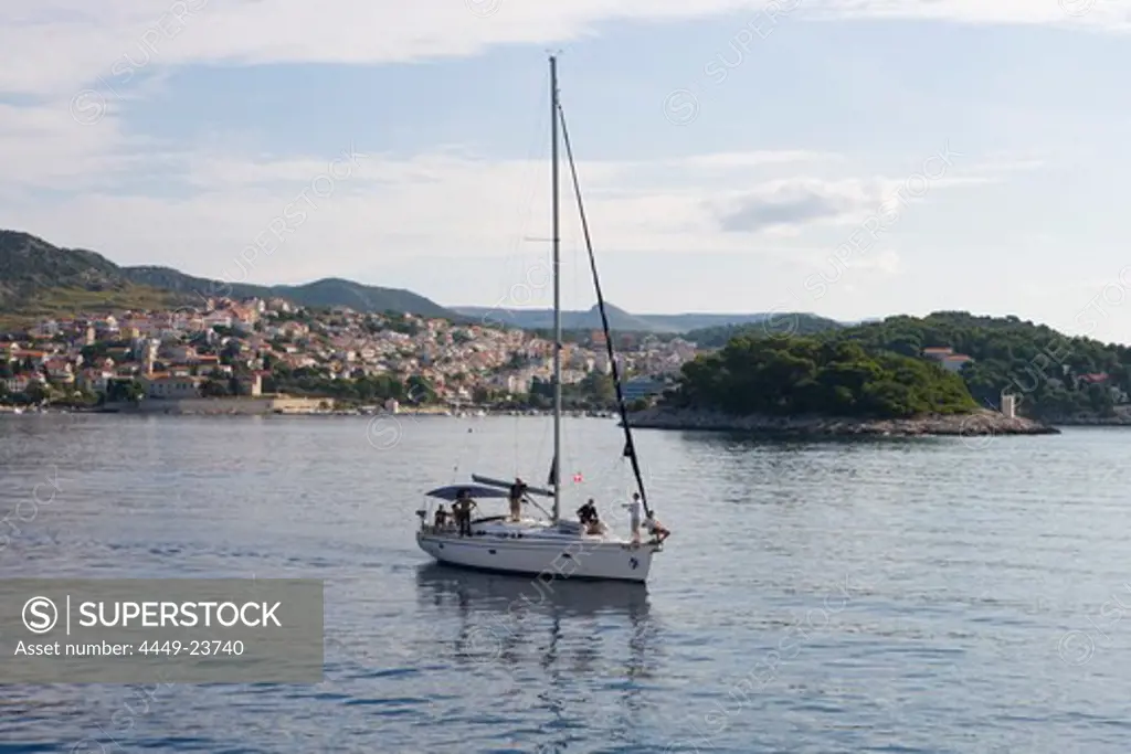 Sailing boat in Hvar Harbor, Hvar, Split-Dalmatia, Croatia