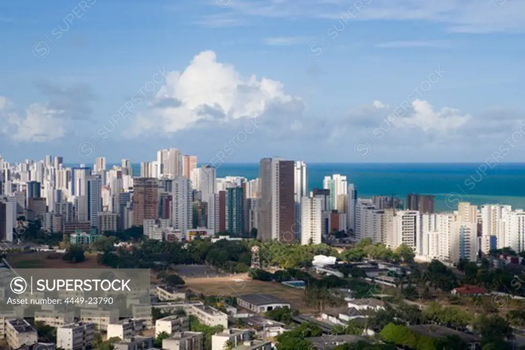 Aerial photo of high-rise buildings, Atlantic Ocean in the background, Recife, Pernambuco, Brazil, South America