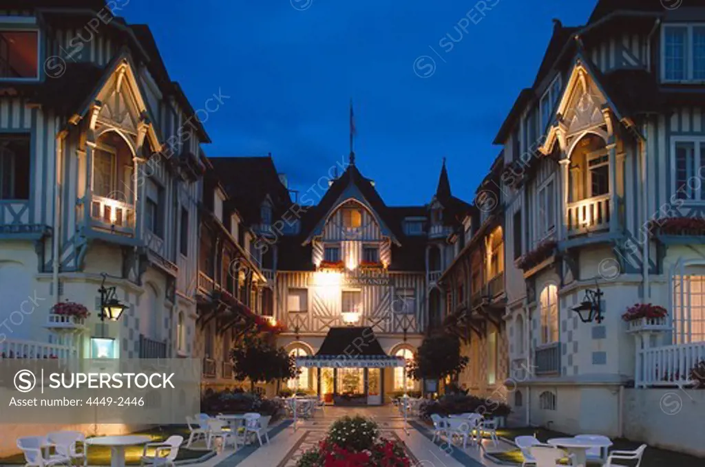 Romantic patio of a hotel in Deauville, Normandy, France
