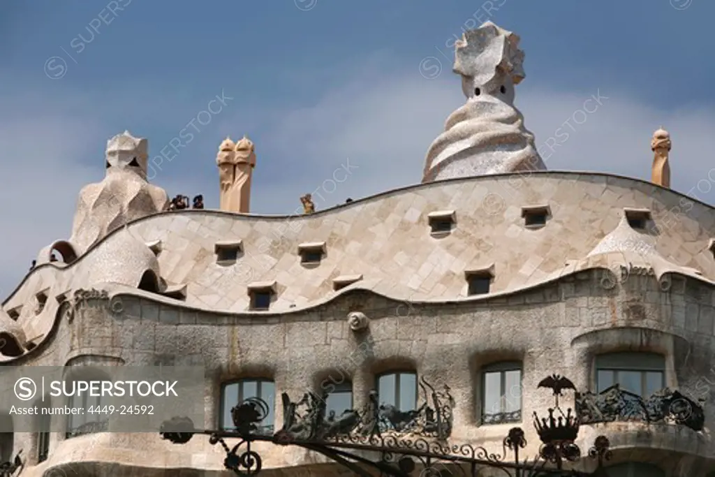 Roof terrace, Antoni Gaudí's Casa Mila, La Pedrera, Eixample, Barcelona, Catalonia, Spain