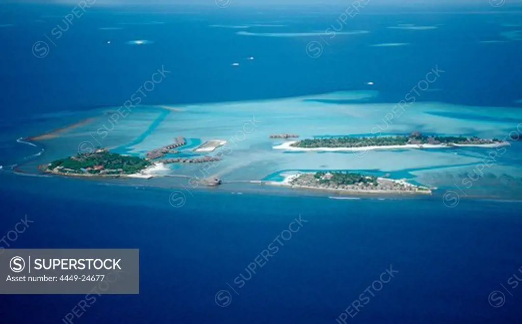 Aerial View of Maldives, Maldives, Indian Ocean, South-Male Atoll, Dhigufinolhu, Veligandu, Bodu Huraa