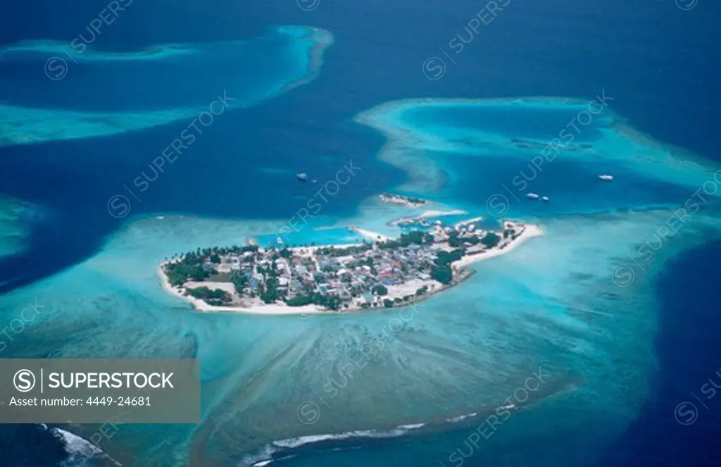 Aerial View of Local Inhabitants Island, Maldives, Indian Ocean, South-Male Atoll