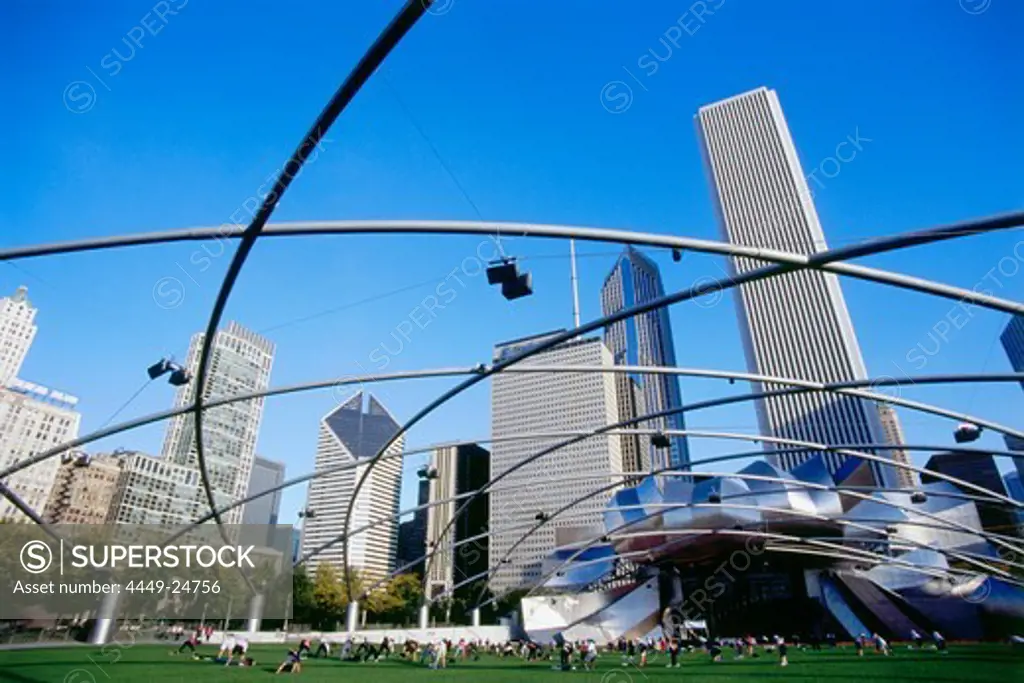 Jay Pritzker Pavilion at Millennium Park in Downtown Chicago, Illinois, USA
