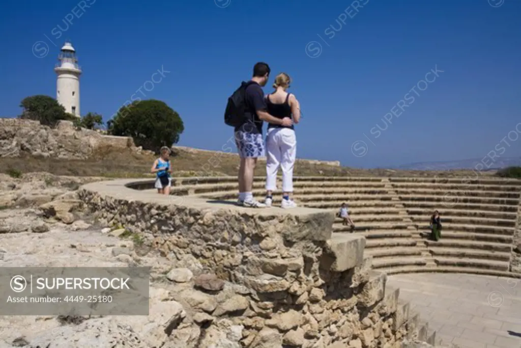 Young couple at the Odeon, classic Greek amphitheatre, Archaeological Park, Paphos, South Cyprus, Cyprus