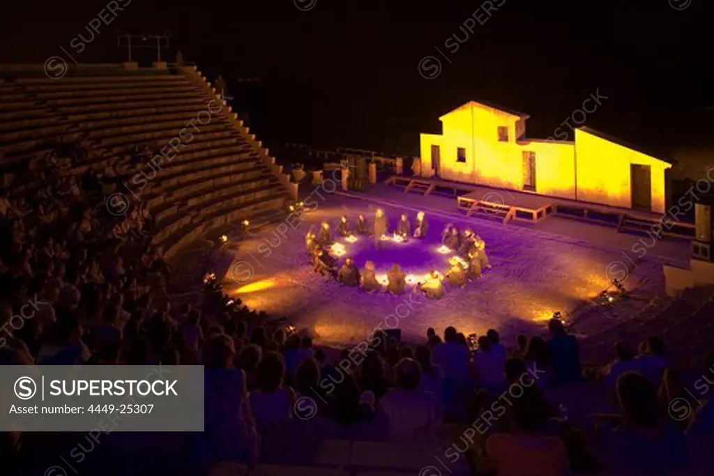 Ecclesiazusae - The Assembly Women, a comedy performance by Aristopanes from 392 BC, in Kourion Theatre, Cyprus Theatre Organisation, South Cyprus, Cyprus