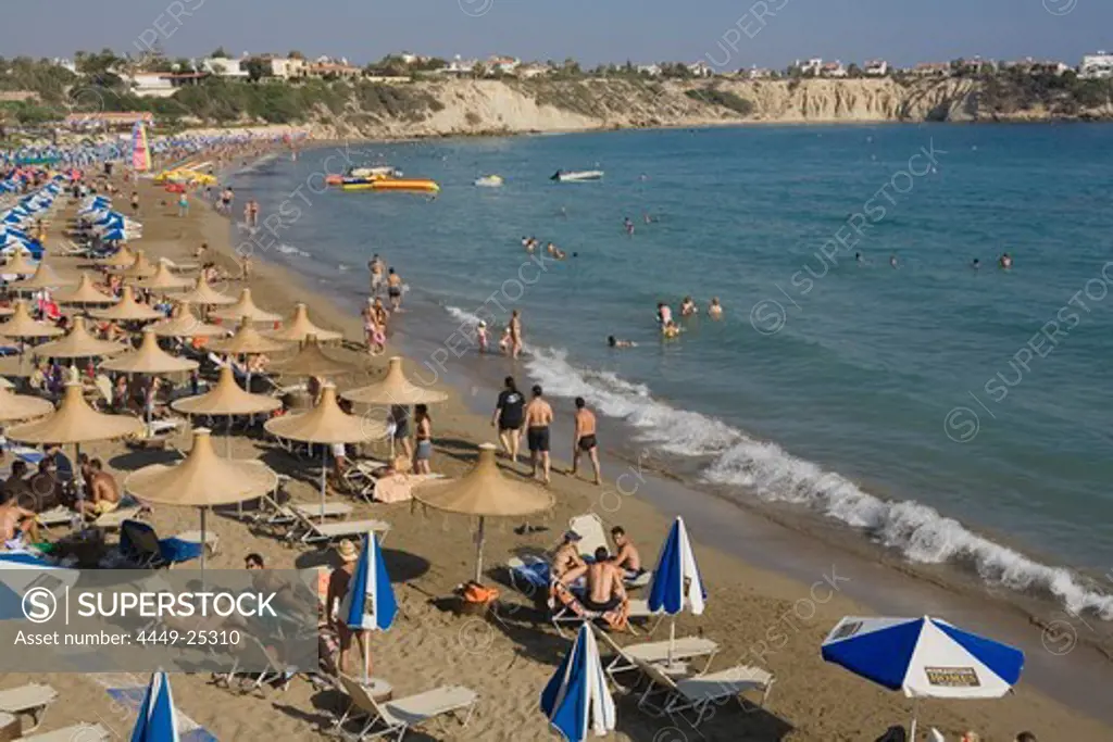 People on the beach at Coral Bay, Paphos area, South Cyprus, Cyprus