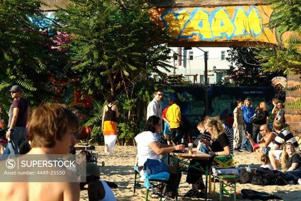 Young people at Yaam Beachclub, Berlin, Germany
